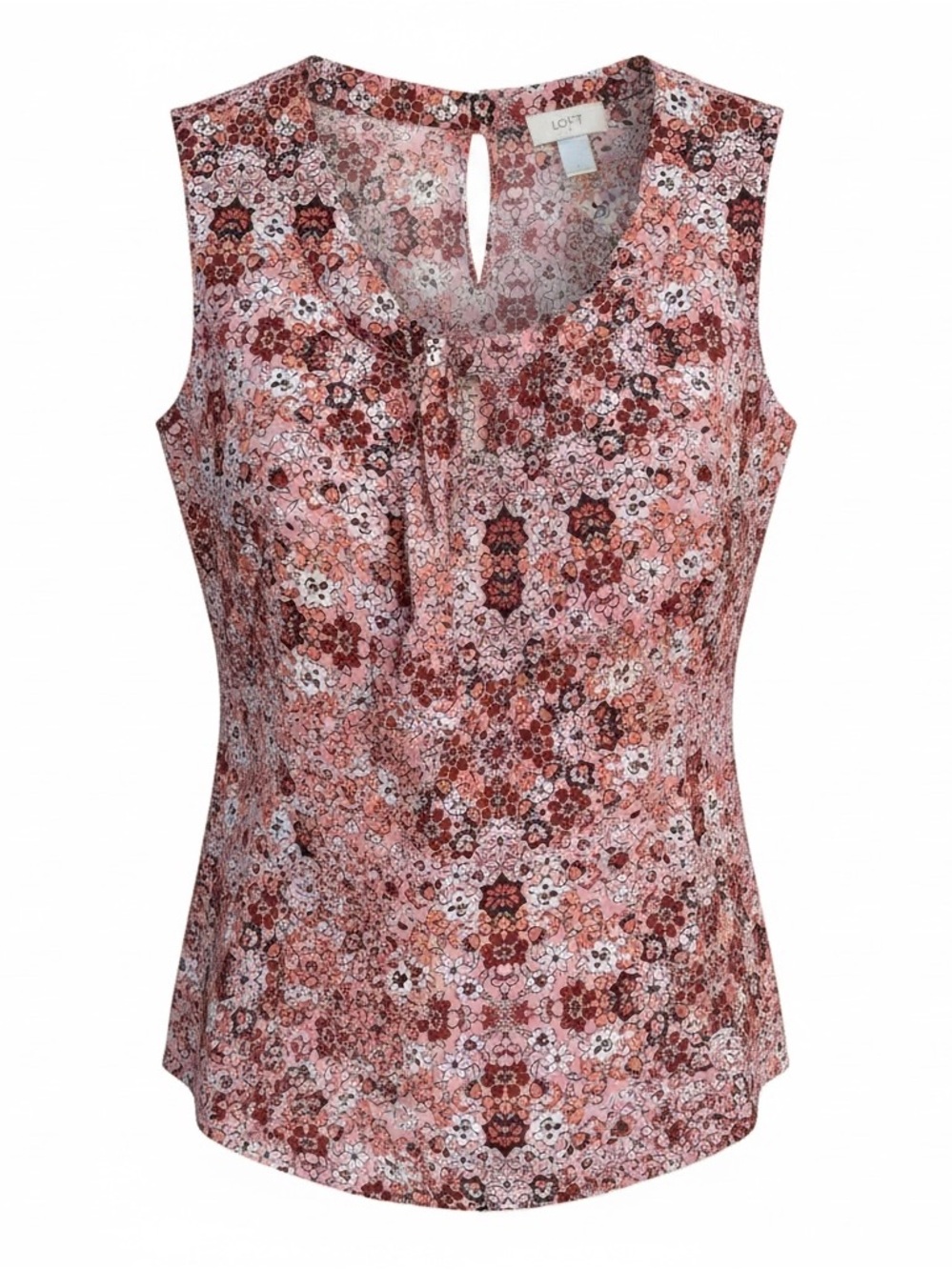 LOFT Pink and‎ Brown Floral Sleeveless Pleat-Front Camisole